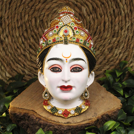 Maa Mahagauri Shakti Mukhavata | 8th Form of Navdurga Mata Rani | Traditional Devi Face for Navratri Puja, Devi Shringar, Ghatasthapana, Kalash Sthapana & Mandir Decoration  (8 inches)