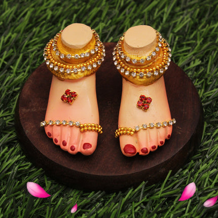 Margashirsh Guruvar Laxmi Charan Paduka | Divine Lakshmi Feet Symbol for Wealth & Prosperity | Ideal for Mandir, Diwali & Daily Pooja  | (Small Size Paduka 2.5x 1 Inch)