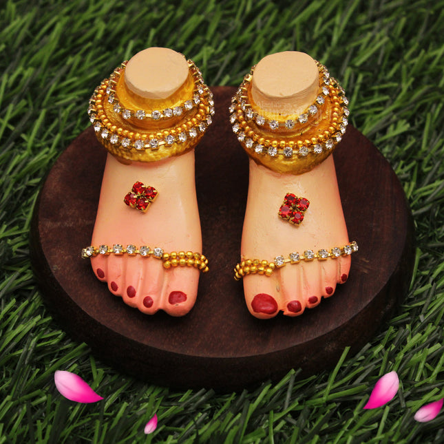 Margashirsh Guruvar Laxmi Charan Paduka | Divine Lakshmi Feet Symbol for Wealth & Prosperity | Ideal for Mandir, Diwali & Daily Pooja  | (Small Size Paduka 2.5x 1 Inch)