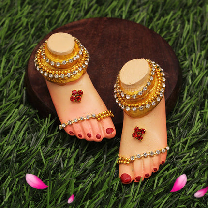 Margashirsh Guruvar Laxmi Charan Paduka | Divine Lakshmi Feet Symbol for Wealth & Prosperity | Ideal for Mandir, Diwali & Daily Pooja  | (Small Size Paduka 2.5x 1 Inch)