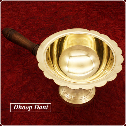 Dhoop Holder with Wooden Handle (धूपदाणी) Dhup Dani Loban Burner Doopam Sambrani Incense Holder Sambrani Dhoop Stand for Puja Loban Dhuni Burner (Size No -5)