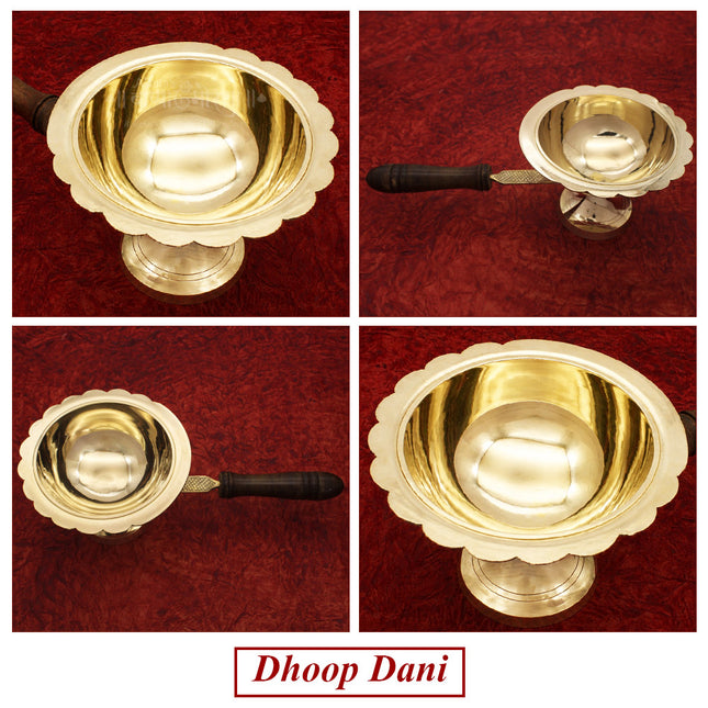 Dhoop Holder with Wooden Handle (धूपदाणी) Dhup Dani Loban Burner Doopam Sambrani Incense Holder Sambrani Dhoop Stand for Puja Loban Dhuni Burner (Size No -5)