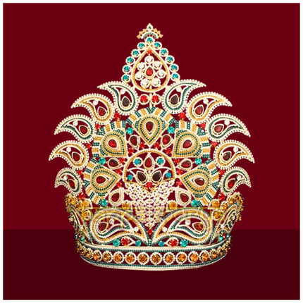 देव-देवतांच्या शृंगारासाठी हस्तनिर्मित स्टोनवर्क मुकुट - बहु-रंगी स्टोन असलेला पारंपरिक मंदिर मुकुट