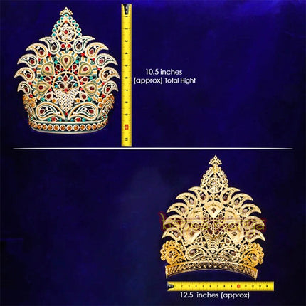 देव-देवतांच्या शृंगारासाठी हस्तनिर्मित स्टोनवर्क मुकुट - बहु-रंगी स्टोन असलेला पारंपरिक मंदिर मुकुट