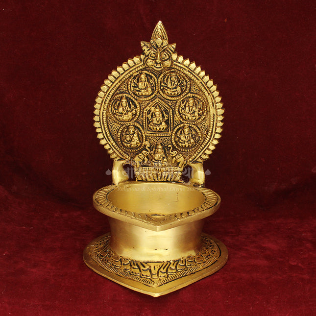 Brass Ashtalakshmi Diya | Traditional Oil Lamp for Puja, Temple & Home | 8 AshtaLakshmi Forms Deep Diya