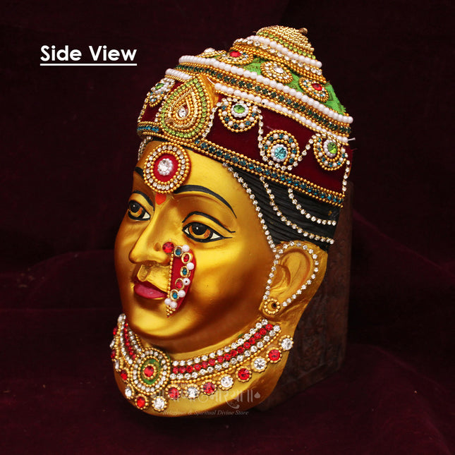 Ekvira Aai Devi Face for Puja | Traditional Goddess Ekvira Mata Mukhota for Home Temple & Navratri Shringar | Decorative Fiber Face for Mandir | Ekvira Worship