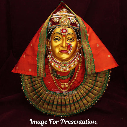 Ekvira Aai Face with Rajnandini Kolhapur Devi Dress Combo | Traditional Shringar Vastra Set for Mata Pooja | Golden Devi Face with Poshak, Mukut  for Home Temple, Navratri & MargashishFestivals