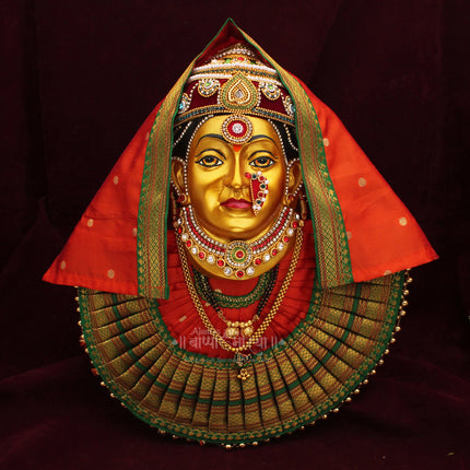 Ekvira Aai Face with Rajnandini Kolhapur Devi Dress Combo | Traditional Shringar Vastra Set for Mata Pooja | Golden Devi Face with Poshak, Mukut  for Home Temple, Navratri & MargashishFestivals
