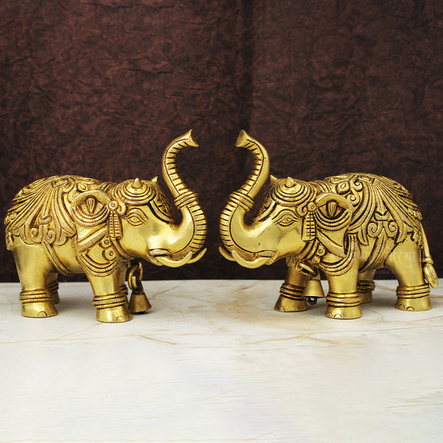 Ganraja Gajraj, Vastu Gaj Elepehant Symbol Set Brass Gajraj Hathi Idol with Upward Trunk Good Luck, Prosperity & Home