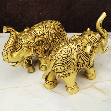Ganraja Gajraj, Vastu Gaj Elepehant Symbol Set Brass Gajraj Hathi Idol with Upward Trunk Good Luck, Prosperity & Home