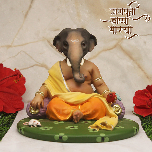 Shree Gajanan Gajmukha Ganapati  Murti Handpainted Fiber गजानन गजमुख गणपती Ganesha – Divine Elephant-Faced Lord Ganesha Idol for Home Temple, Daily Puja, Spiritual Décor & Festive Celebrations