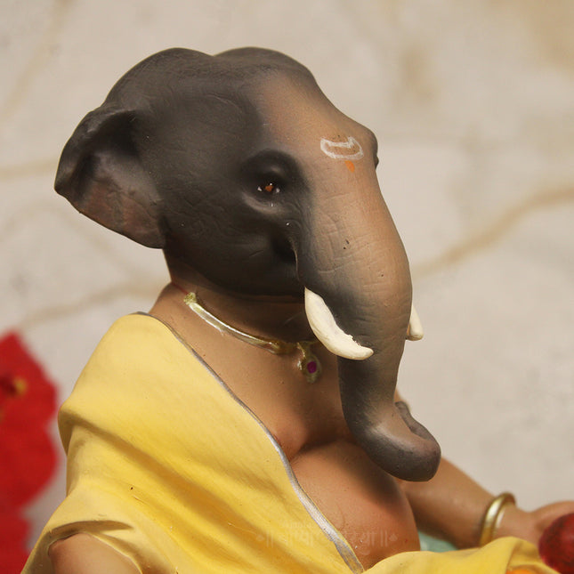 Shree Gajanan Gajmukha Ganapati  Murti Handpainted Fiber गजानन गजमुख गणपती Ganesha – Divine Elephant-Faced Lord Ganesha Idol for Home Temple, Daily Puja, Spiritual Décor & Festive Celebrations