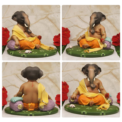Shree Gajanan Gajmukha Ganapati  Murti Handpainted Fiber गजानन गजमुख गणपती Ganesha – Divine Elephant-Faced Lord Ganesha Idol for Home Temple, Daily Puja, Spiritual Décor & Festive Celebrations