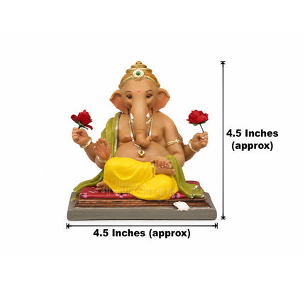 Vighnaharta Chandarkor Tilak Siddhi Ganesha (विघ्नहर्ता चांद्रकोर टिळक सिद्धी गणेशा) हँडपेंटेड फायबर मूर्ती  For Puja  Archana (4.5 INCHES )
