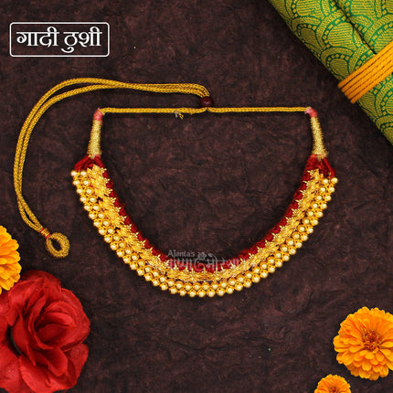 Vajratik Gadi Thushi Necklace – Maharashtrian Devi Jewellery | Gold Plated Copper Haar for Lakshmi, Durga & Radha Rani | Kalash Puja Ornament (9 Inch)