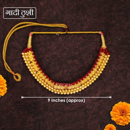 Vajratik Gadi Thushi Necklace – Maharashtrian Devi Jewellery | Gold Plated Copper Haar for Lakshmi, Durga & Radha Rani | Kalash Puja Ornament (9 Inch)