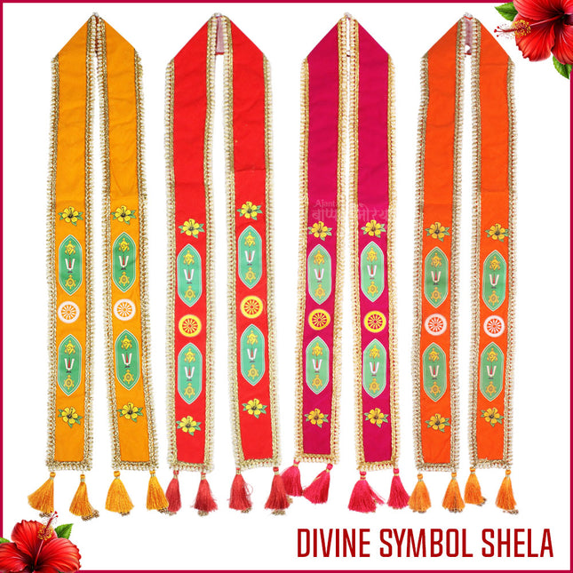 Shela Ganapati Special Shankh Namam Chakra Velvet Shela Khes for God Idols Vishnu Symbol Traditional Uparna for Ganpati, Krishna & Devi Decorative Idol Shela for Murti Shringar – Fit For 2.5 Feet Idol(60 INCH)