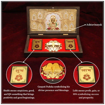 Ashtavinayak Ganpati Shubh Labh Divine Gift Set with Golden Paduka  Puja Box Traditional Hindu Gift for Wealth, Positivity & Good Fortune