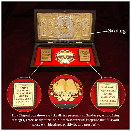 Navdurga Jai Ambe Divine Gift Box with Sacred Paduka & Mantra Frames – Premium Goddess Durga Blessings Set for Home, Temple & Festive Gifting