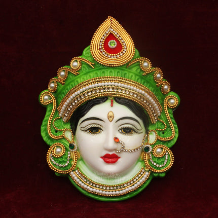 Mahalaxmi face/Mukhota, Devi Mukhota/Goddess Mahalaxmi for Margshish, Varaha Laxmi, Navratri Pooja (Green)