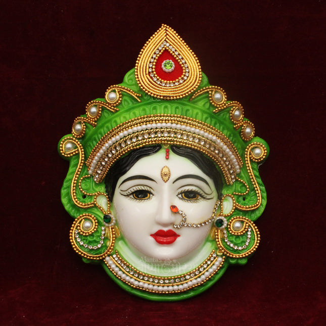 Mahalaxmi face/Mukhota, Devi Mukhota/Goddess Mahalaxmi for Margshish, Varaha Laxmi, Navratri Pooja (Green)