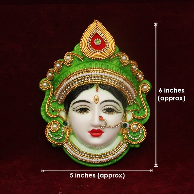 Mahalaxmi face/Mukhota, Devi Mukhota/Goddess Mahalaxmi for Margshish, Varaha Laxmi, Navratri Pooja (Green)