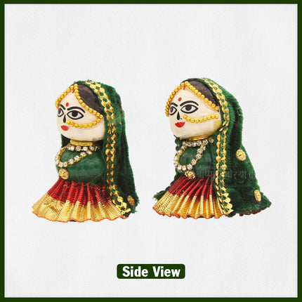 Traditional Riddhi Siddhi Idol Set – Ganpati Consorts in Betel Nut Craft for Puja, Mandir & Spiritual Gifting