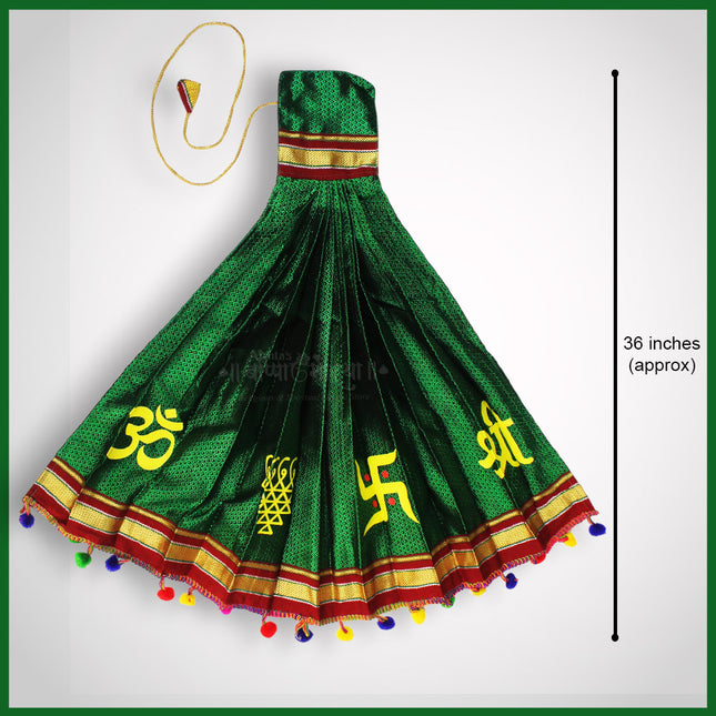 Traditional Green Gudi Padwa Door  Gudhi Vastra for Gudhi Padwa Festival Traditional Maharashtrian Gudi Cover Saree Cloth for GudiPadva ReadymadeGudhiPadawa Decoration Pooja DécorGudi Decoration Cloth with Swastik & Om Symbols – (36 Inch )Festival Gudi