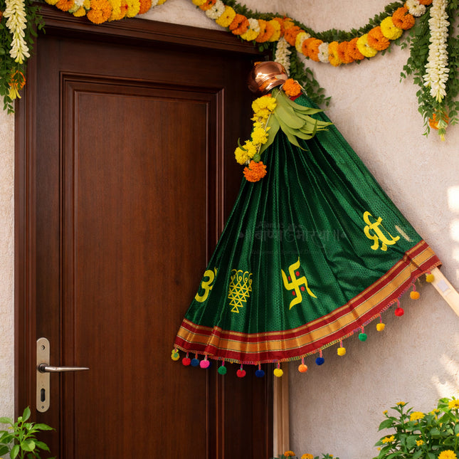 Gudhi Vastra for Gudhi Padwa Festival  Traditional Maharashtrian Gudi Cover Saree Cloth for GudiPadva | Readymade Ugadi & GudhiPadawa Decoration Pooja Décor (28 inch )