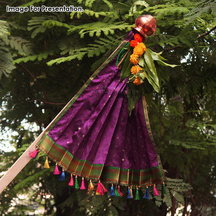 Navarai Paithani Parmparik Traditional Gudi for Gudi Padwa /Ugadi Gudhi Vastra for Gudhi Padwa Festival Traditional Maharashtrian Gudi Cover Saree Cloth for GudiPadva  Readymade Ugadi & GudhiPadawa (28 Inch )
