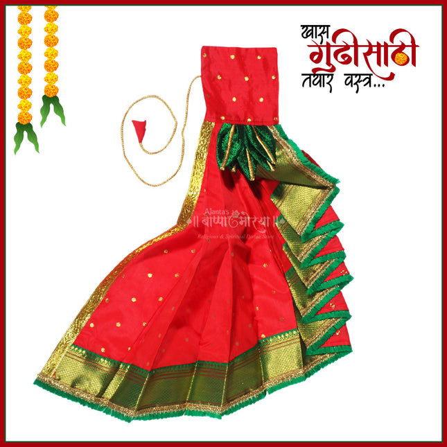 Shahi Mastani Traditional Maharashtrian Marathi Gudi Chi  Readymate Saree/Vastra  Gudhi Vastra, Gudi Cover, Handcrafted with Khan Silk Saree Fabric Bright, Traditional Color Easy to Use for Gudi Padwa Festival