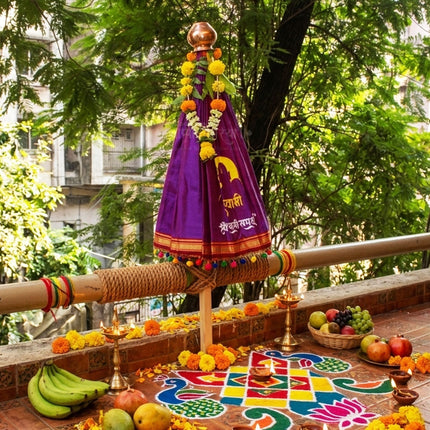 Swami Mauli Gudi Padwa Special Decoration Set Traditional Green Gudi Cloth 36 Inch – Swami Samarth Printed Gudi Padwa Decoration VastraTraditional Marathi New Year Gudhi Pooja Item