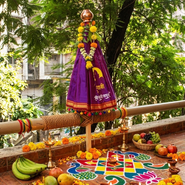 Swami Mauli Gudi Padwa Special Decoration Set Traditional Green Gudi Cloth 36 Inch – Swami Samarth Printed Gudi Padwa Decoration VastraTraditional Marathi New Year Gudhi Pooja Item