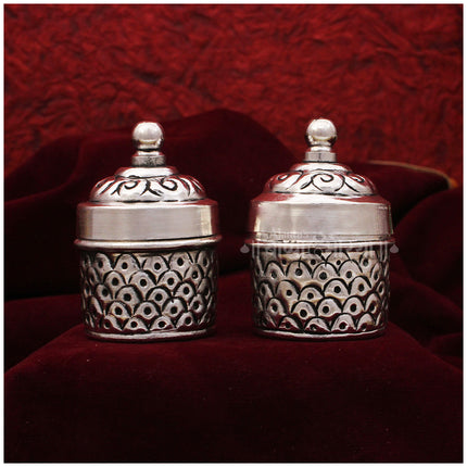 Traditional  Haldi Kumkum Container – 2 Inch Decorative Sindoor & Turmeric Box for Pooja | Set of 2 Designer Containers