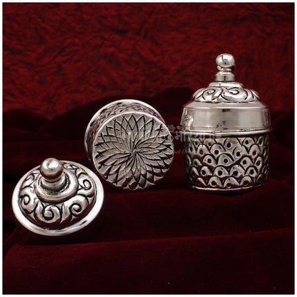 Traditional  Haldi Kumkum Container – 2 Inch Decorative Sindoor & Turmeric Box for Pooja | Set of 2 Designer Containers