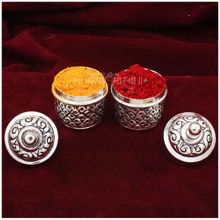 Traditional  Haldi Kumkum Container – 2 Inch Decorative Sindoor & Turmeric Box for Pooja | Set of 2 Designer Containers