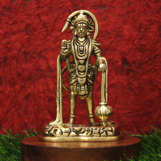 Pure Brass Standing Hanuman Statue – Handcrafted Divine Idol for Pooja & Temple Decor