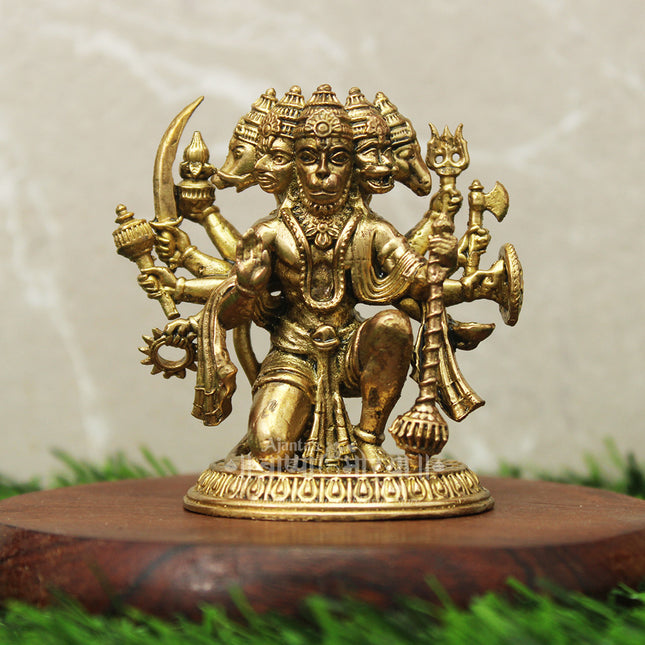 Panchmukhi Hanuman Brass Idol (2 Inch) | Five-Faced Hanuman Murti for Pooja, Protection & Vastu | Mini Religious Statue
