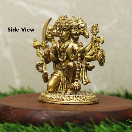 Panchmukhi Hanuman Brass Idol (2 Inch) | Five-Faced Hanuman Murti for Pooja, Protection & Vastu | Mini Religious Statue