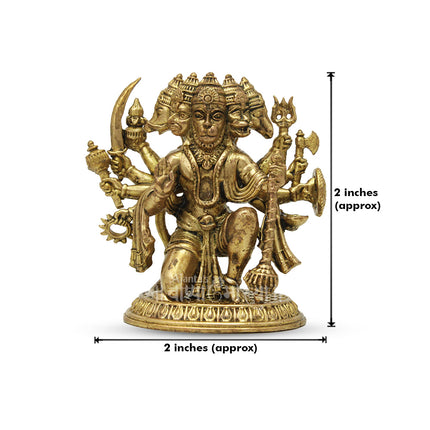 Panchmukhi Hanuman Brass Idol (2 Inch) | Five-Faced Hanuman Murti for Pooja, Protection & Vastu | Mini Religious Statue