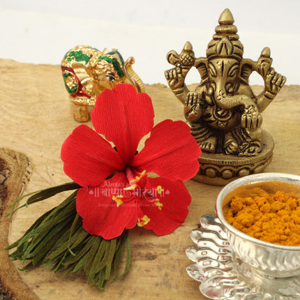 Hibiscus/Jaswant Phool Durva Ecofriendly Handmade Paper Auspicious Jaswant Flower for Bappa Sacred Offering Set for Ganesha for Puja Use As Gift,Offer Prasad to Devotee