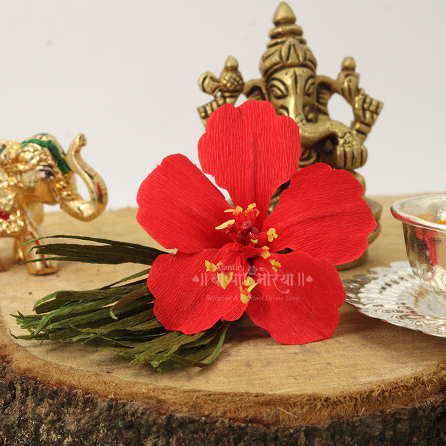 Hibiscus/Jaswant Phool Durva Ecofriendly Handmade Paper Auspicious Jaswant Flower for Bappa Sacred Offering Set for Ganesha for Puja Use As Gift,Offer Prasad to Devotee