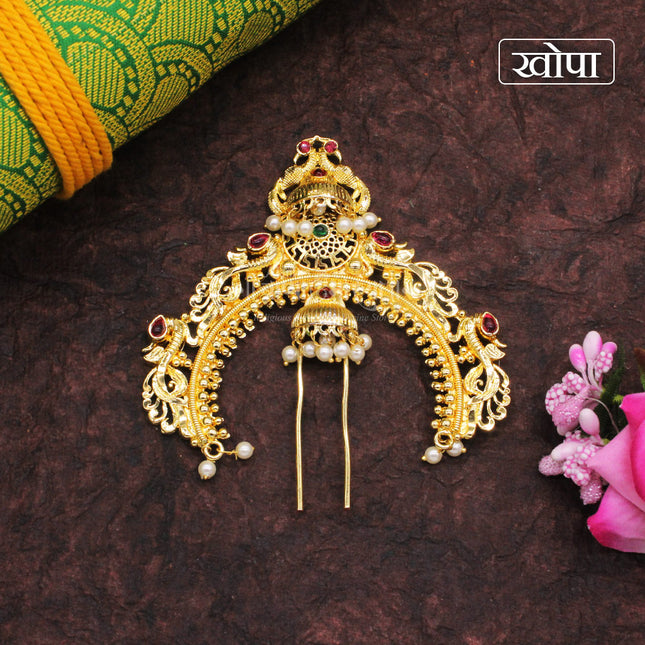 Maharashtrian Khopa Pin for Hair Bun Shringar Accessory Khopa Jewellery | Traditional Gold Plated Juda Jewellery for Women Also For Goddess Shingar  Bridal & Festive Hair Accessory