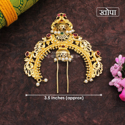 Maharashtrian Khopa Pin for Hair Bun Shringar Accessory Khopa Jewellery | Traditional Gold Plated Juda Jewellery for Women Also For Goddess Shingar  Bridal & Festive Hair Accessory