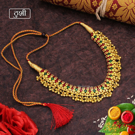 Colourfull Thushi Gadi Thushi Necklace for Devi Shiringar and Kalash Puja Jewellery | Ornaments for God/Devi Maa/Radha Rani/Shringar Traditional Wedding Maharashtrian Thushi Necklace
