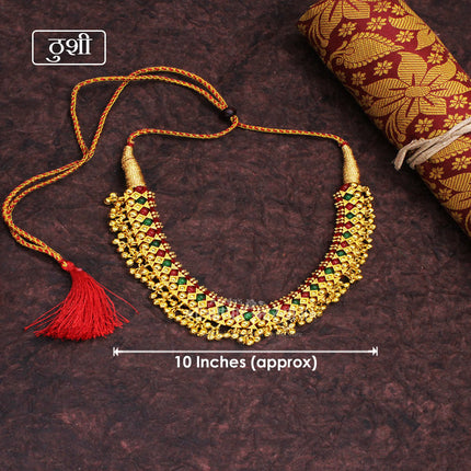 Colourfull Thushi Gadi Thushi Necklace for Devi Shiringar and Kalash Puja Jewellery | Ornaments for God/Devi Maa/Radha Rani/Shringar Traditional Wedding Maharashtrian Thushi Necklace