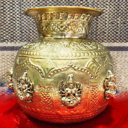 Traditional Ashta Lakshmi Ashtalakshmi Kalash Lota  for Pooja | Sacred Kalash of 8 Forms of Goddess Lakshmi Use for Margashirsha Navratri & Lakshmi Vrat/Varalakshmi Vratham Multipurpose Puja (Big Size)