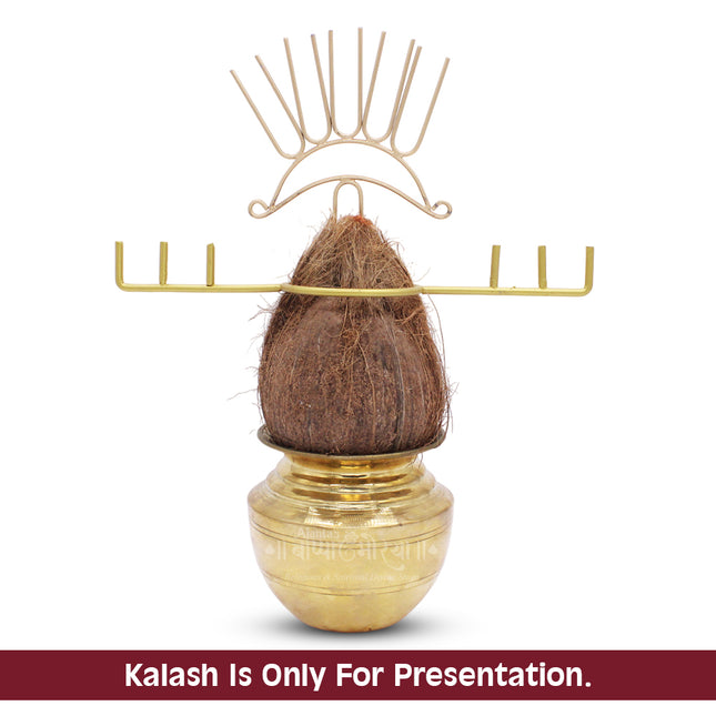 Coconut Kalash Kadi Kalasam Stand Stick for Vaibhav Lakshmi Varalakshmi Pooja and Home Temple Decor Brass Kalash Kadi Stand for Varalakshmi Devi & Margashirsha Vrat Pooja | Traditional Ghatsthapana Flower Holder for Temple & Home (Metal Golden Colored)