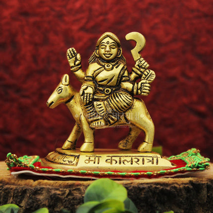 Maa Kalratri Devi Idol | Brass Finish Navdurga Murti for Home Mandir, Navratri Pooja & Gifting (3 Inch)