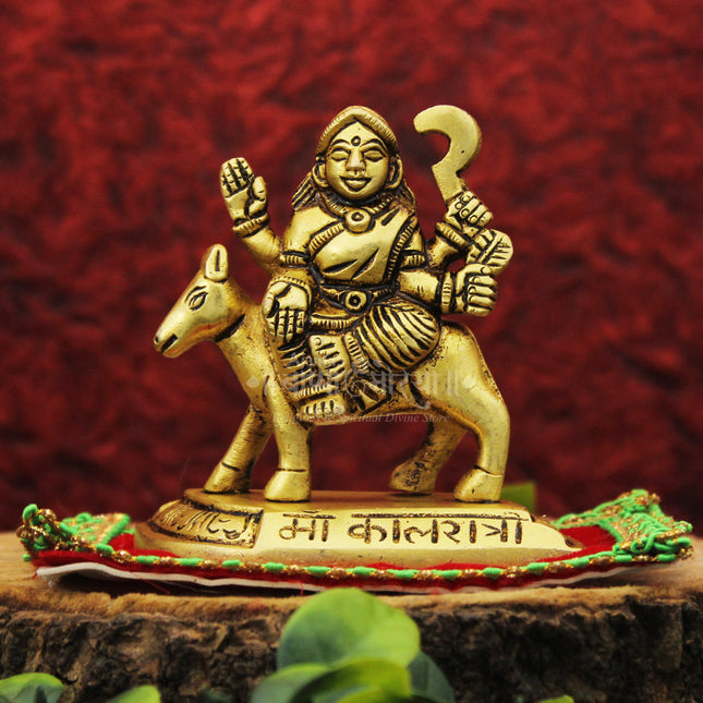 Maa Kalratri Devi Idol | Brass Finish Navdurga Murti for Home Mandir, Navratri Pooja & Gifting (3 Inch)